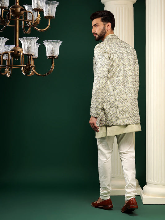 Sage Green Shrug Pattern Indowestern Set