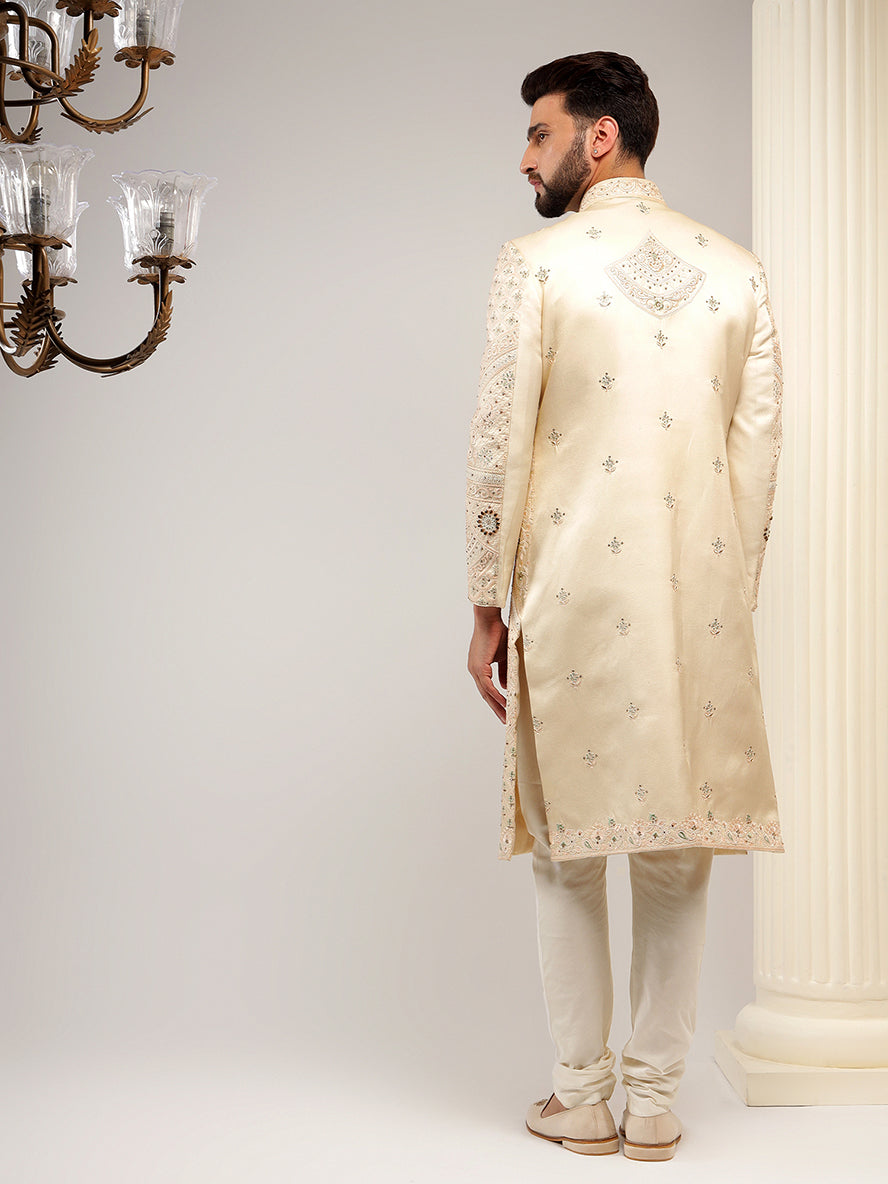 Contemporary Peach Color Designer Sherwani Set