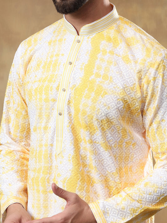 Off White Kurta With Mustard Yellow Print