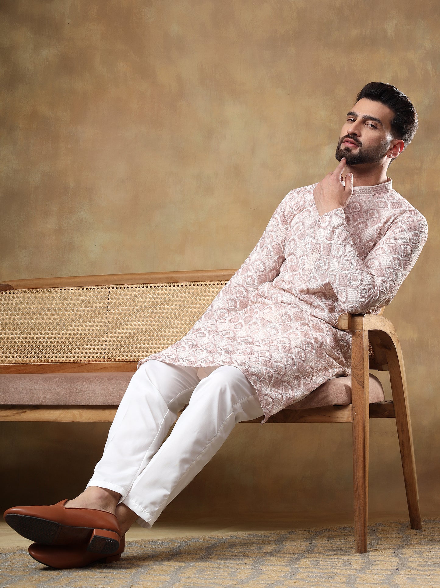 Dusty Pink Sequins Patterned Kurta Set