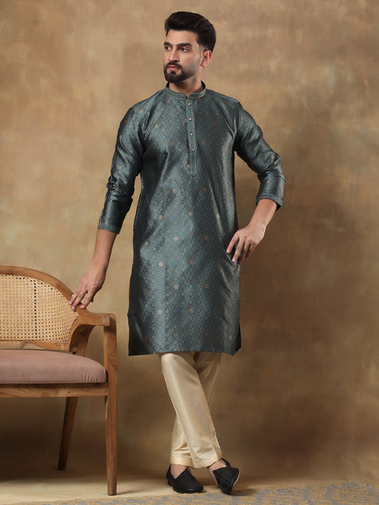 Teal Green Jaal Medallion Patterned Kurta Set