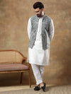 Fern Green Thread Embroidered Jacket With White Chikankari Kurta Set