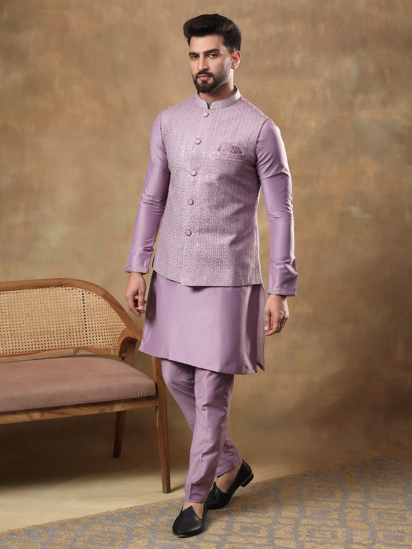 DUSTY LILAC BELBUTI EMBROIDERED JACKET WITH KURTA SET