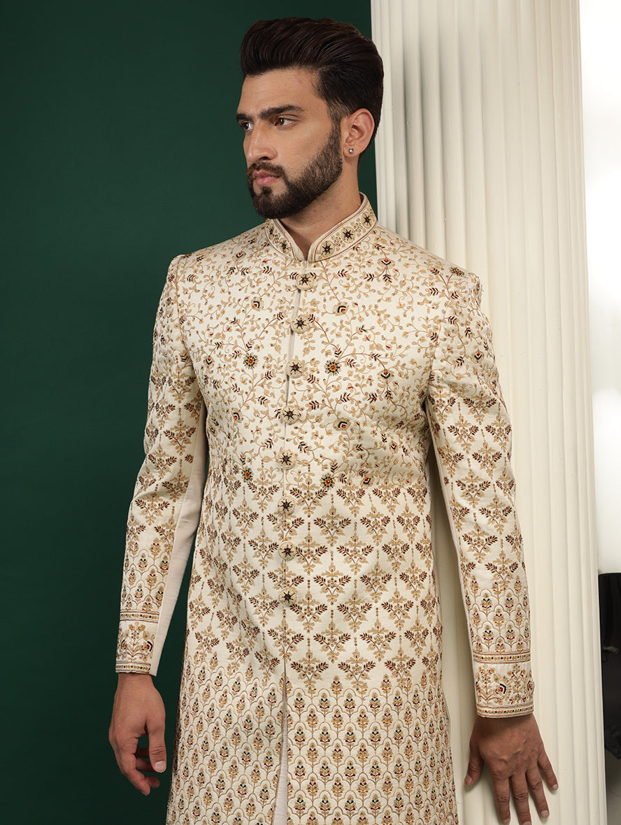 ROYAL FAWN FLORAL MOTIFS GROOM SHERWANI