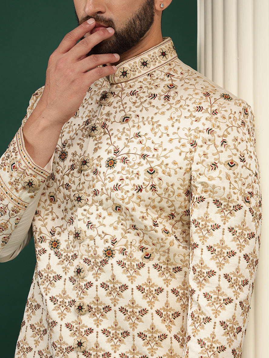 ROYAL FAWN FLORAL MOTIFS GROOM SHERWANI