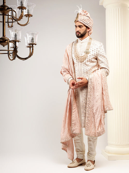 Mauve Pink Sherwani With Royal Handwork Pattern