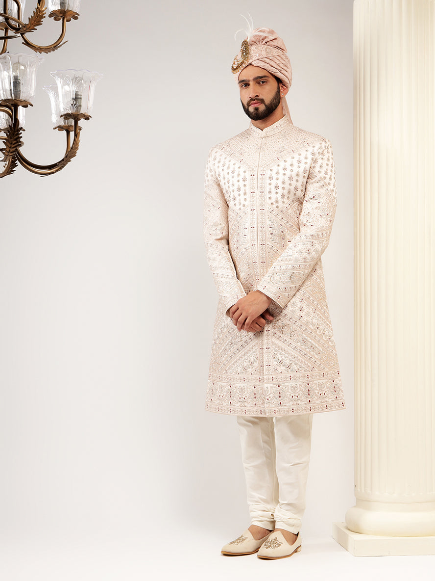 Mauve Pink Sherwani With Royal Handwork Pattern