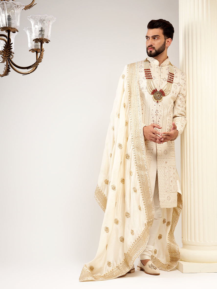 Classy Fawn Gold Color Sherwani With Heavy Embroidery