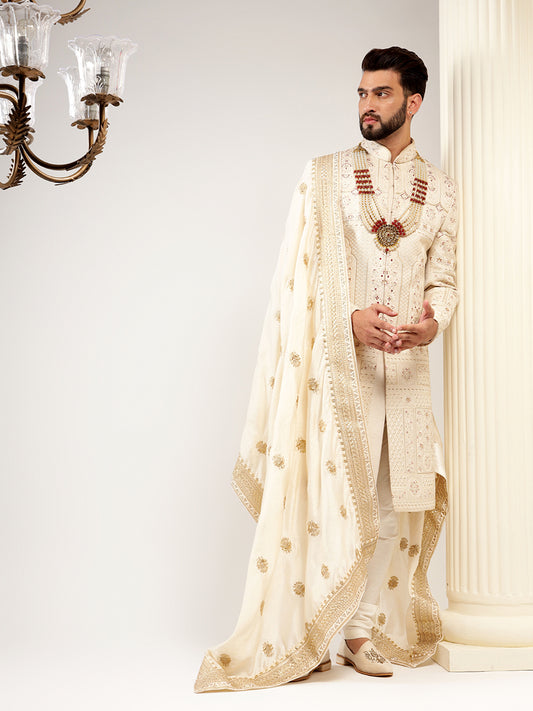 Classy Fawn Gold Color Sherwani With Heavy Embroidery