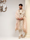 STYLISH CREAM SILK GROOM SHERWANI WITH THREADWORK EMBROIDERY