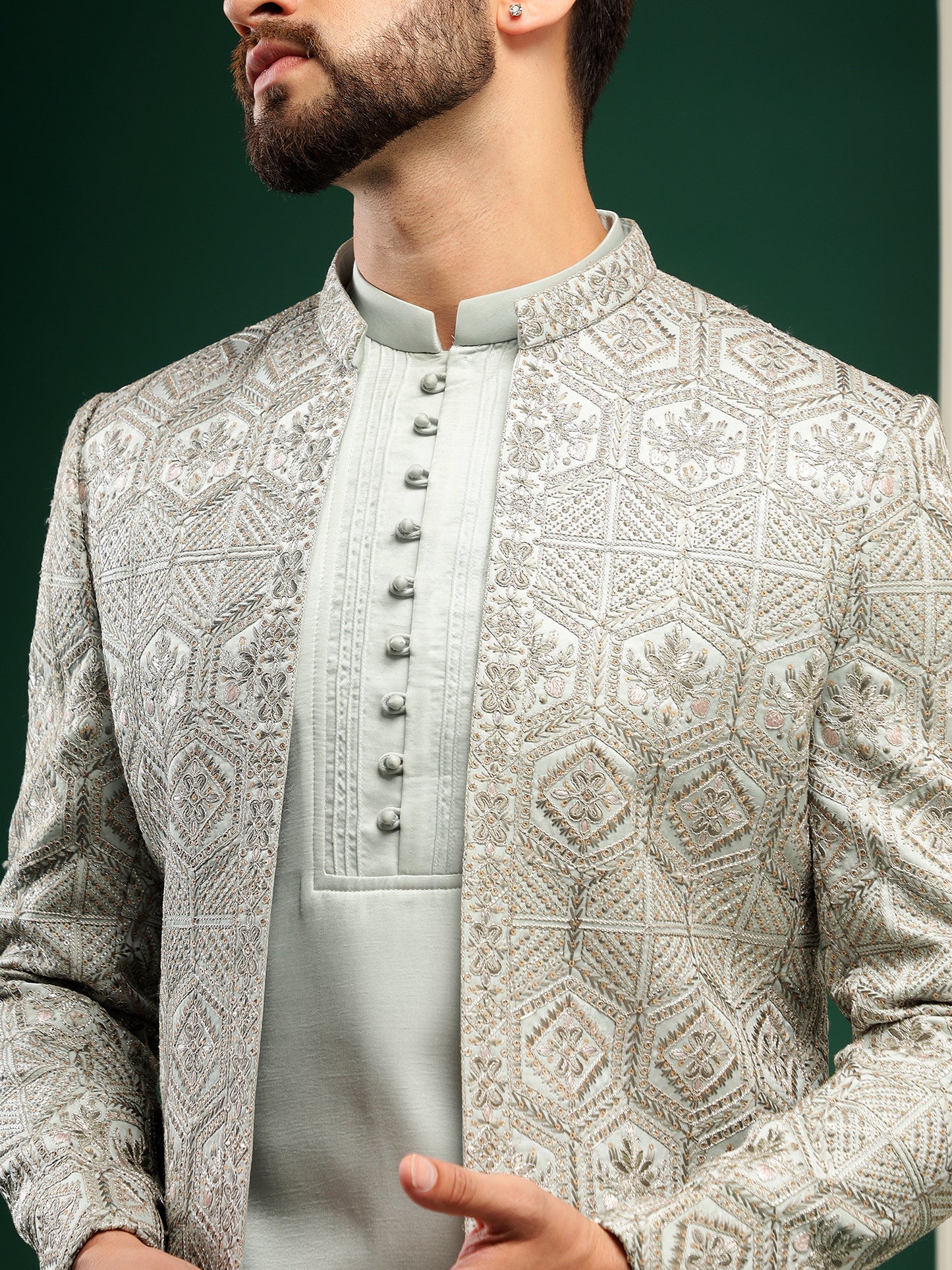 MINT GREEN COLOR INDOWESTERN SET WITH MATCHING KURTA