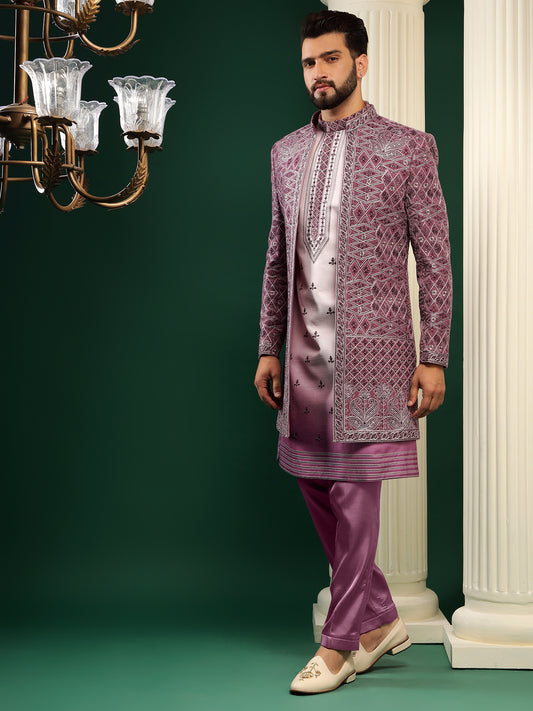 MAJESTIC PURPLE TRADITIONAL PATTERNED INDOWESTERN SET