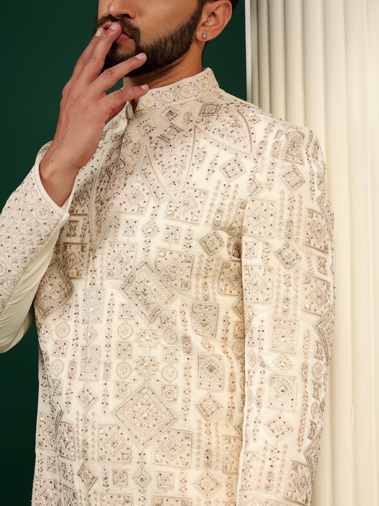 BUTTER CREAM SHERWANI SET