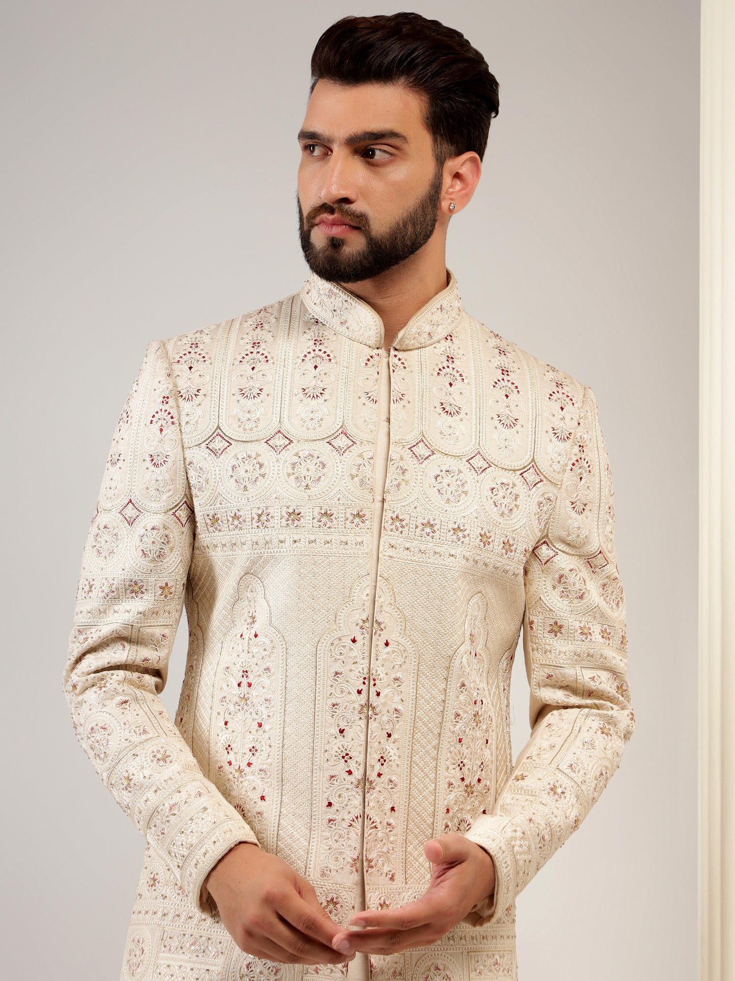 CLASSY FAWN GOLD COLOR SHERWANI WITH HEAVY EMBROIDERY