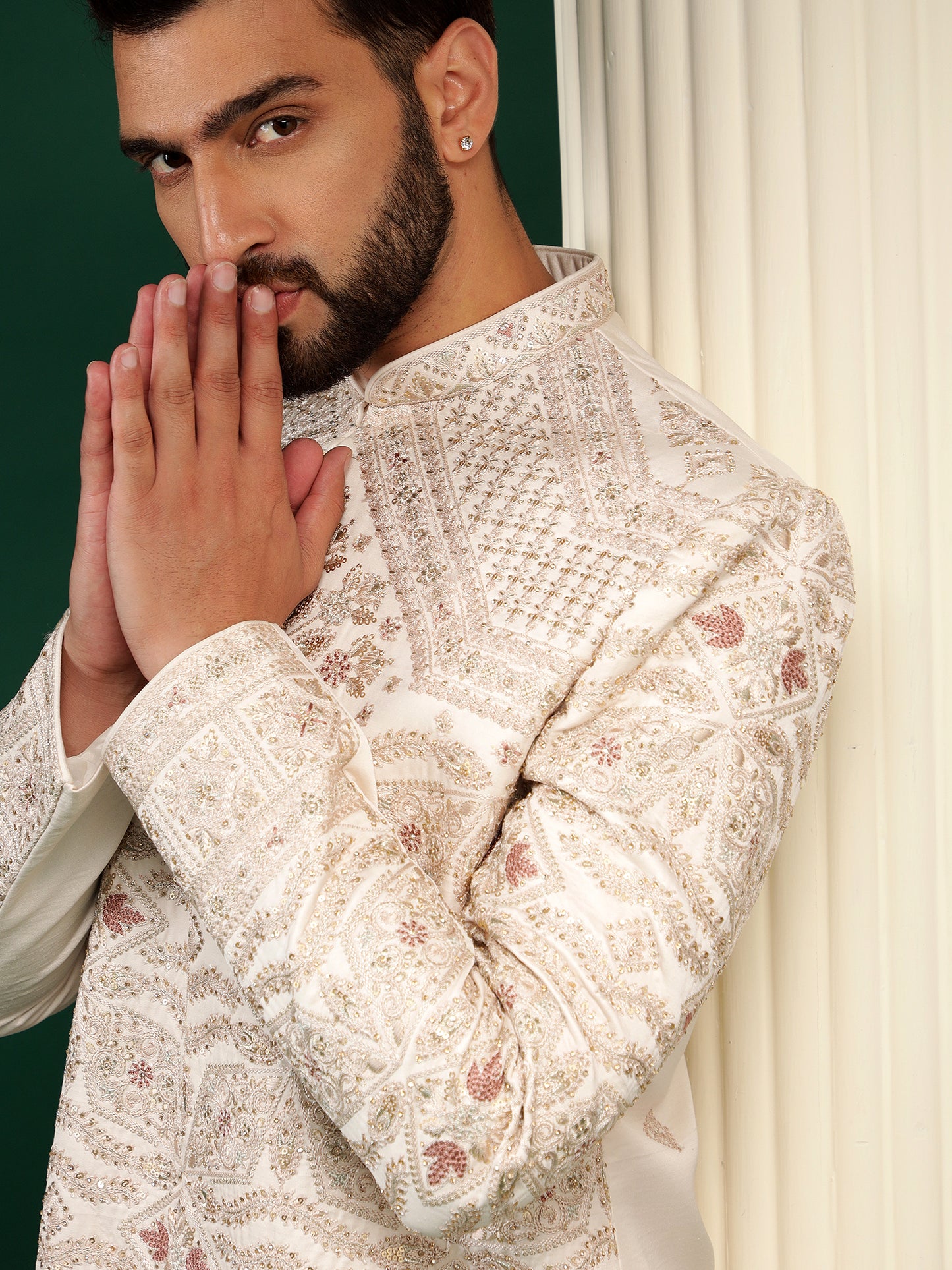 ROSEGOLD SHERWANI SET WITH KASHIDA HANDWORK