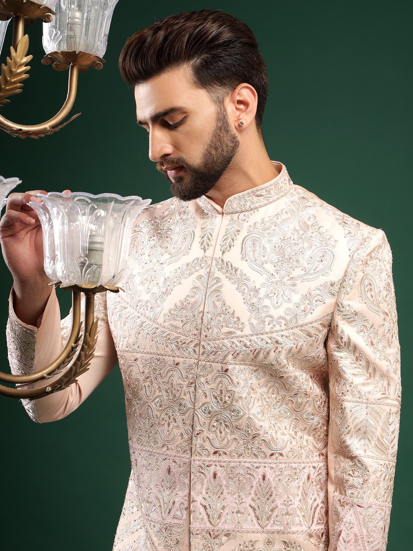 CORAL PEACH COLOR EMBROIDERED SHERWANI