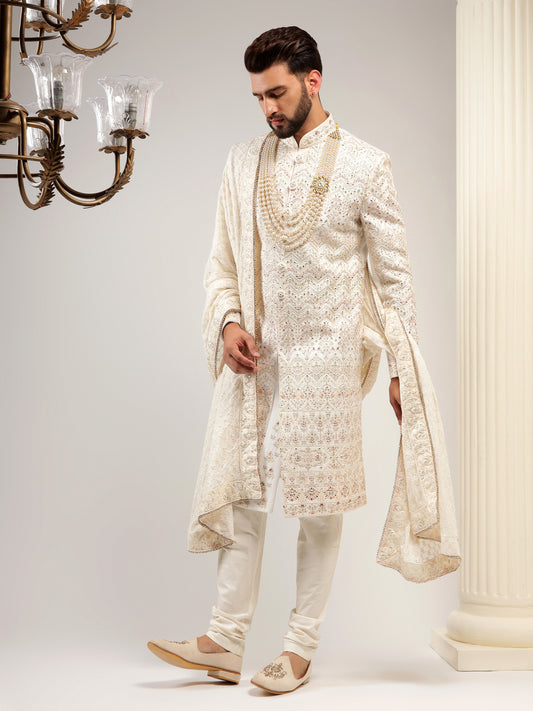 PLUSH CREAM COLOR SHERWANI SET