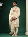 CLASSY CREAM SHERWANI WITH CONTRASTING MOTIFS