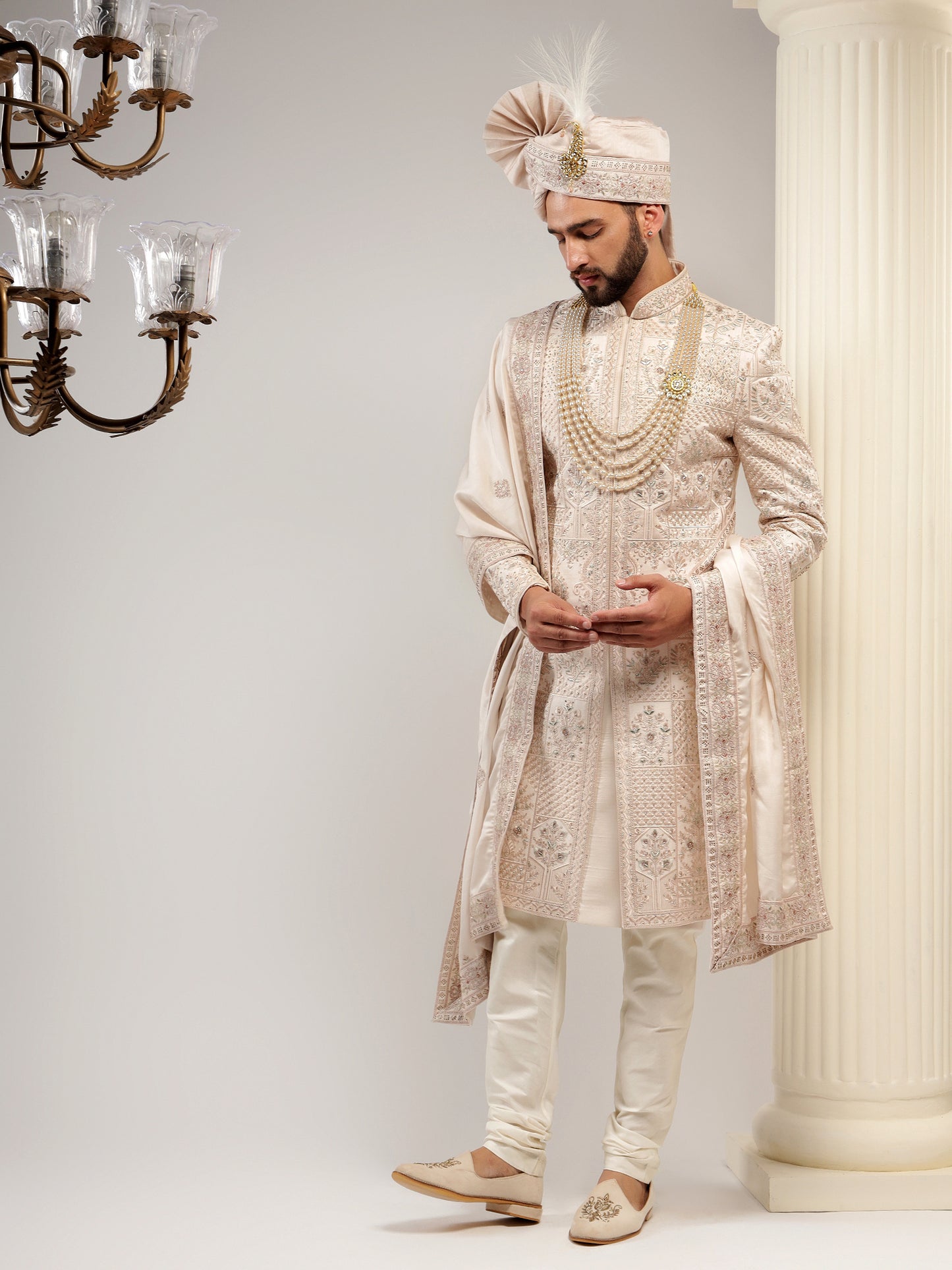 BLUSH PEACH COLOR SHERWANI SET