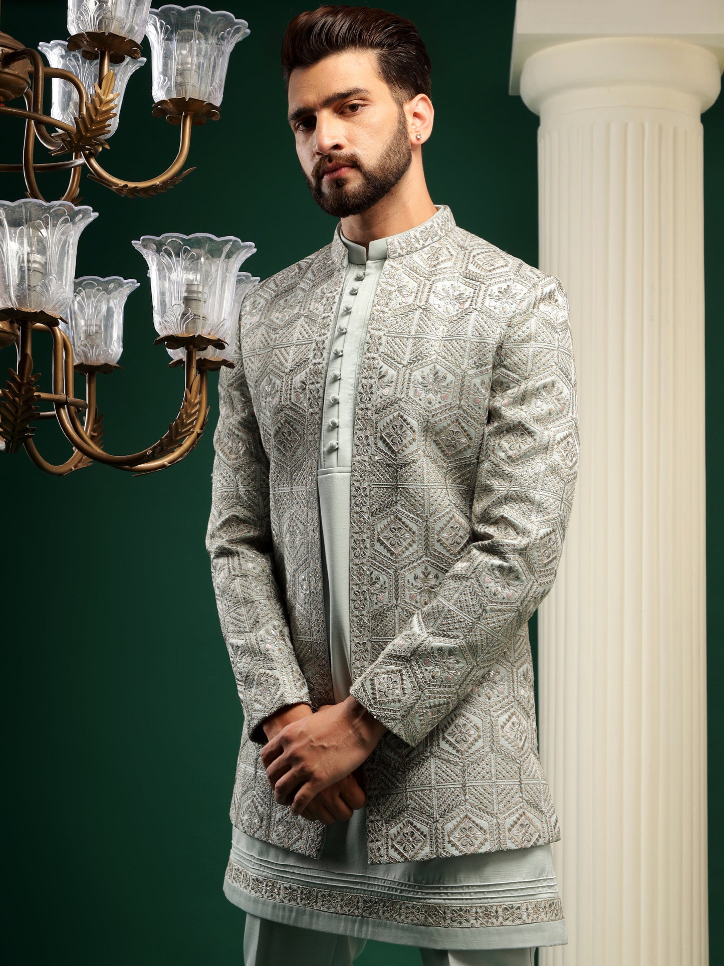 MINT GREEN COLOR INDOWESTERN SET WITH MATCHING KURTA