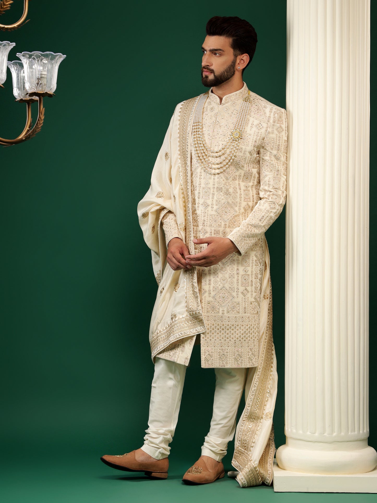 BUTTER CREAM SHERWANI SET