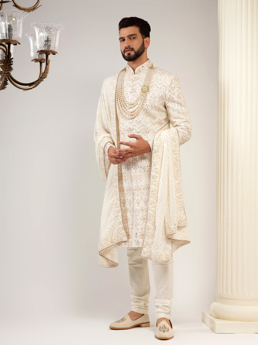 PLUSH CREAM COLOR SHERWANI SET