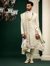 BRIGHT CREAM SHERWANI WITH ROYAL GOLD EMBROIDERY