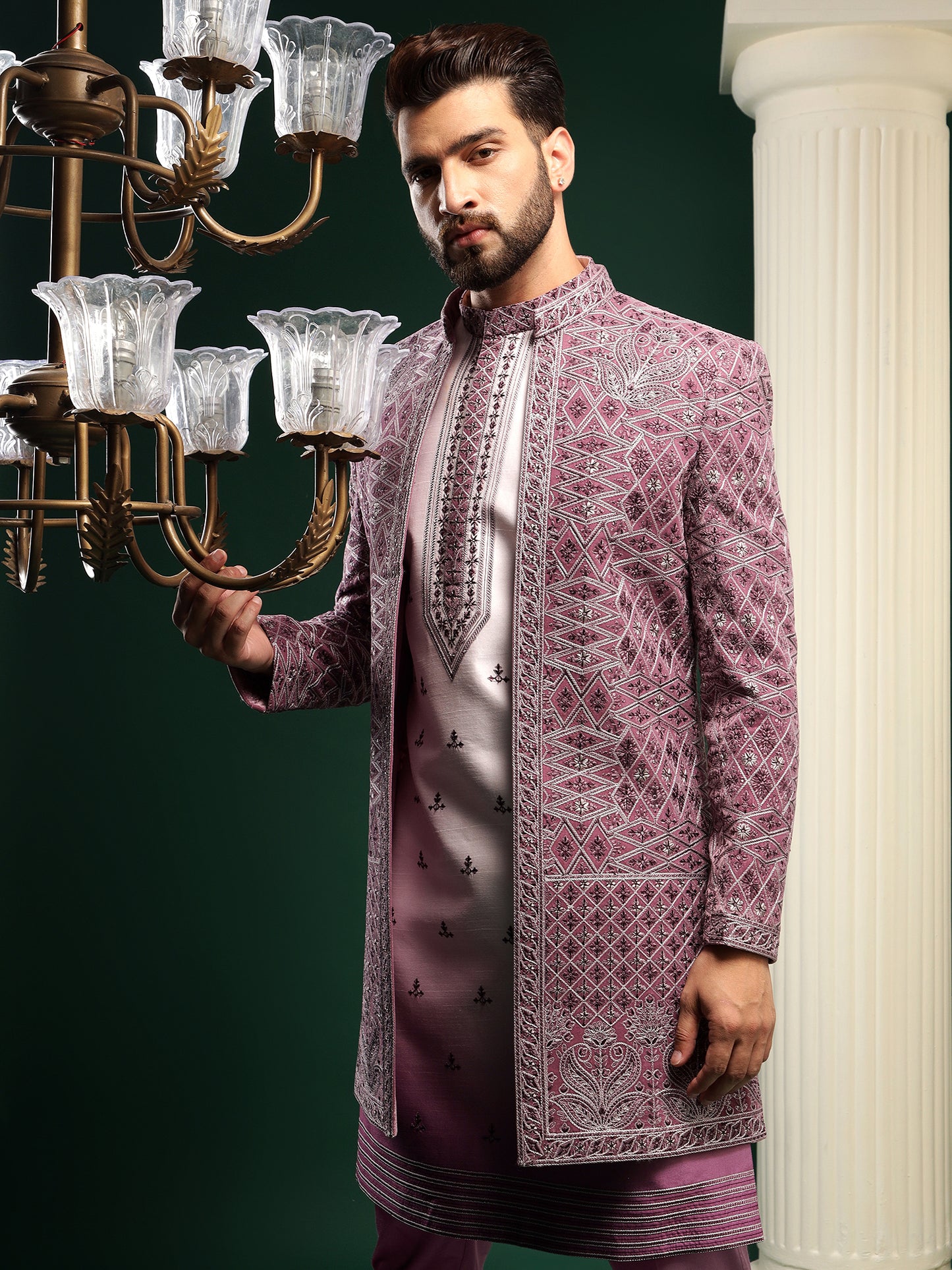 MAJESTIC PURPLE TRADITIONAL PATTERNED INDOWESTERN SET