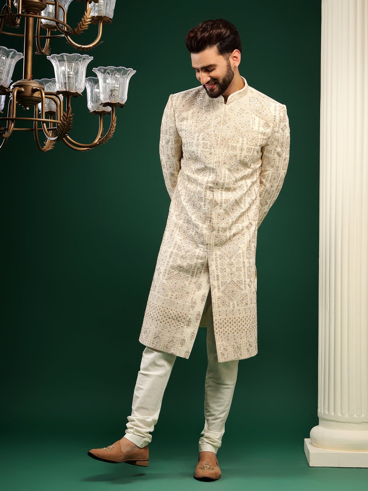 BUTTER CREAM SHERWANI SET