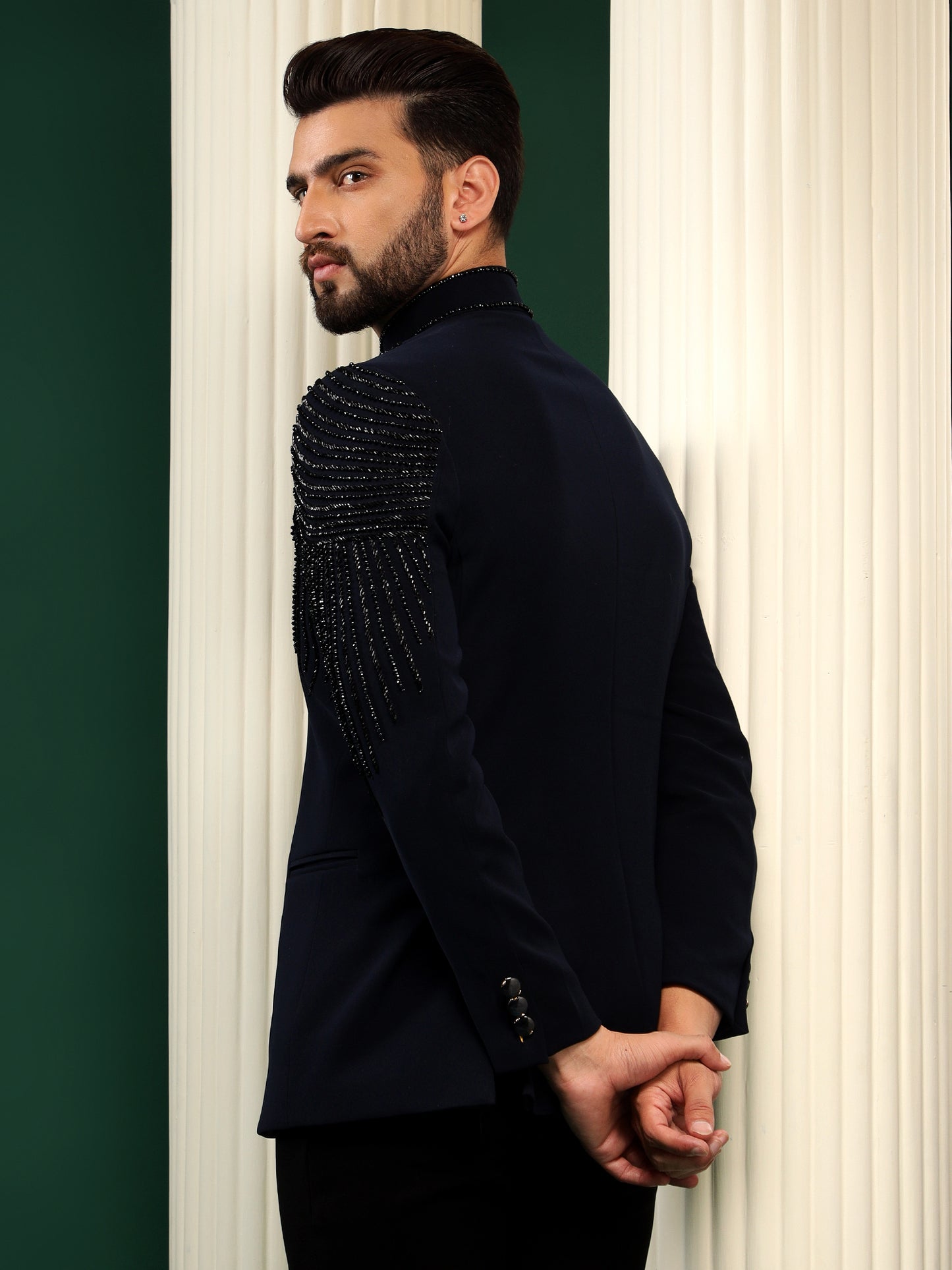 MIDNIGHT NAVY BLUE BANDHGALA SUIT WITH DESIGNER PANEL