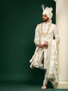 LIGHT CREAM SHERWANI WITH SELF PATTERN EMBROIDERY