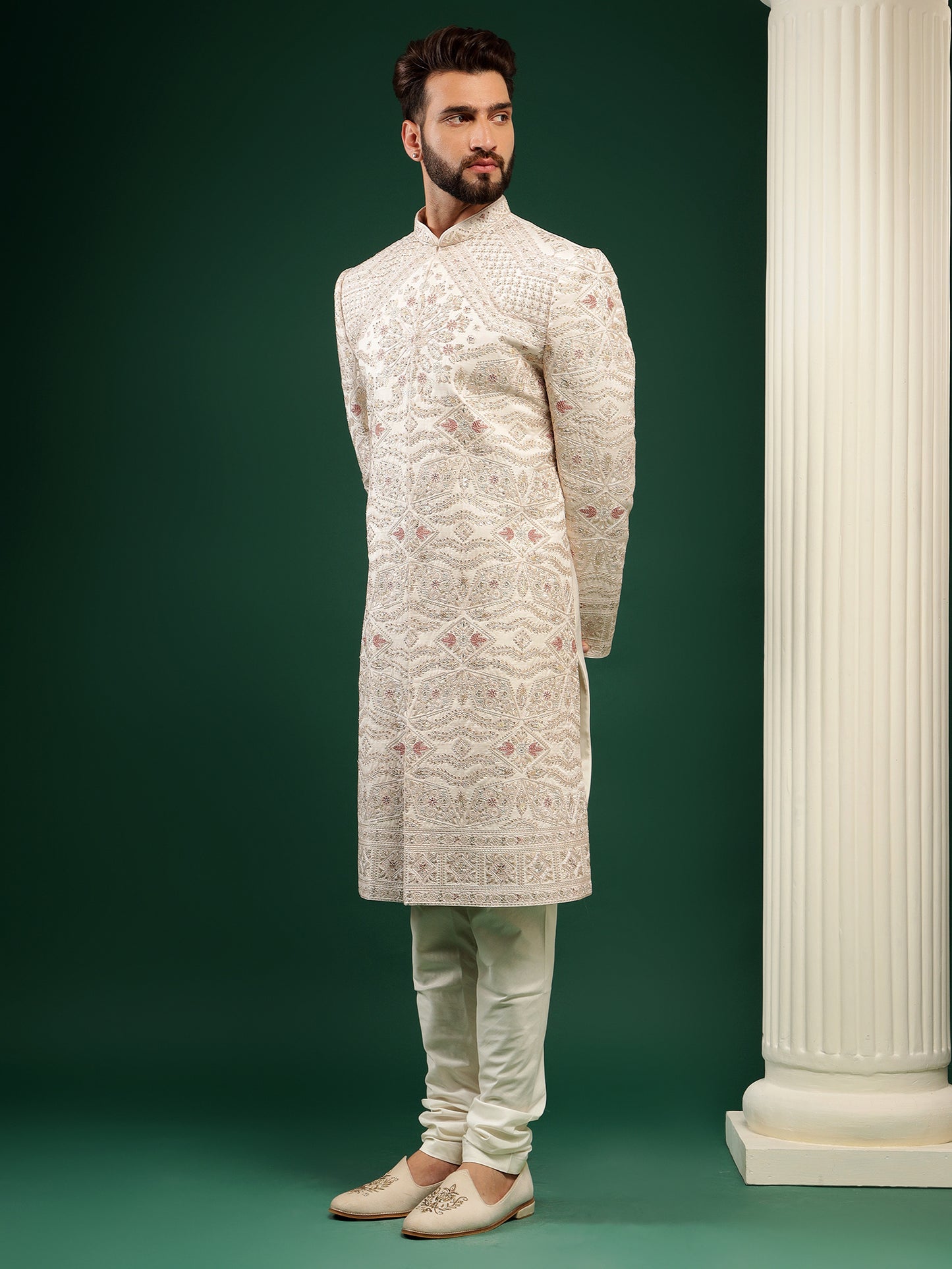 ROSEGOLD SHERWANI SET WITH KASHIDA HANDWORK