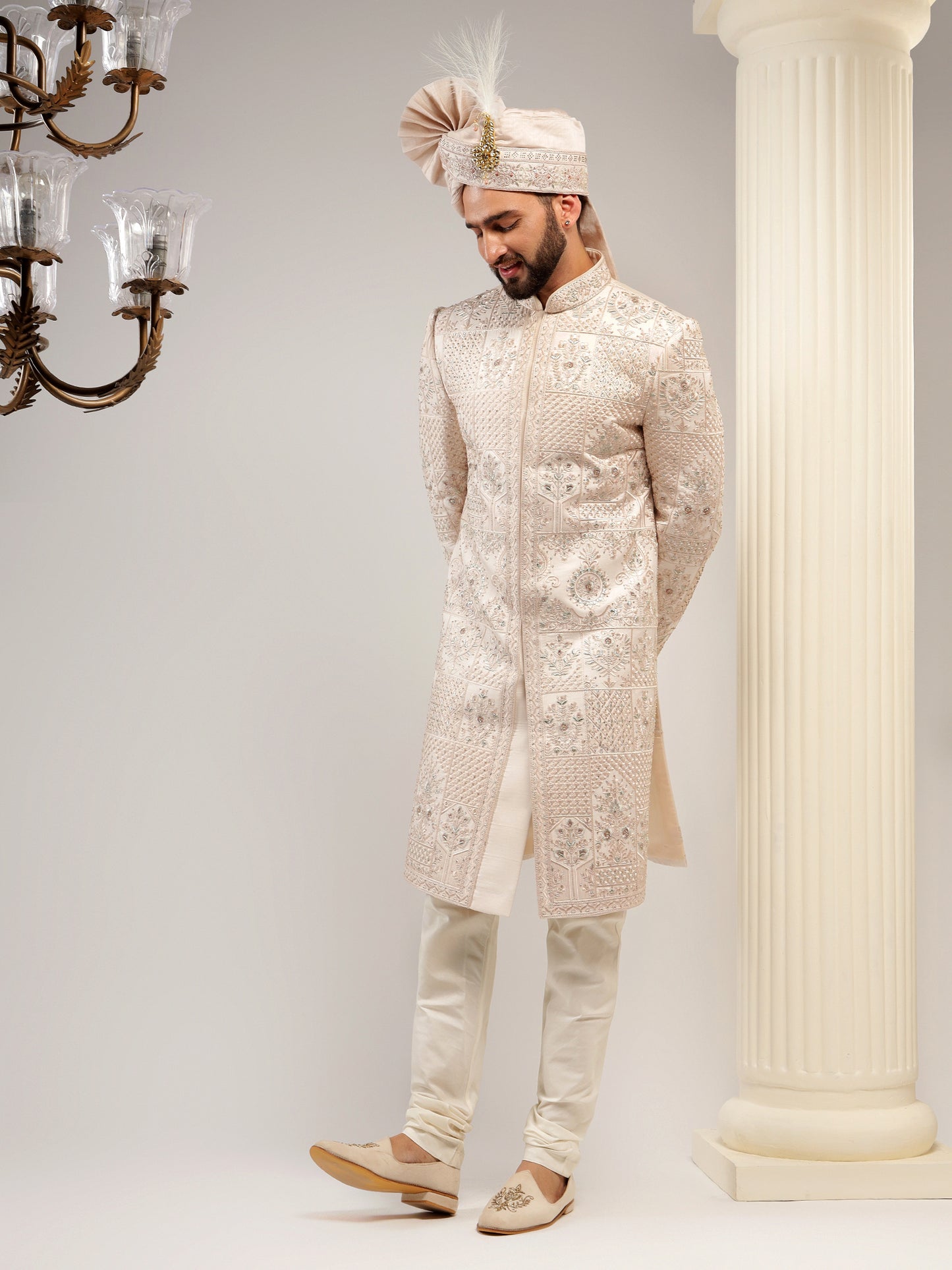 BLUSH PEACH COLOR SHERWANI SET