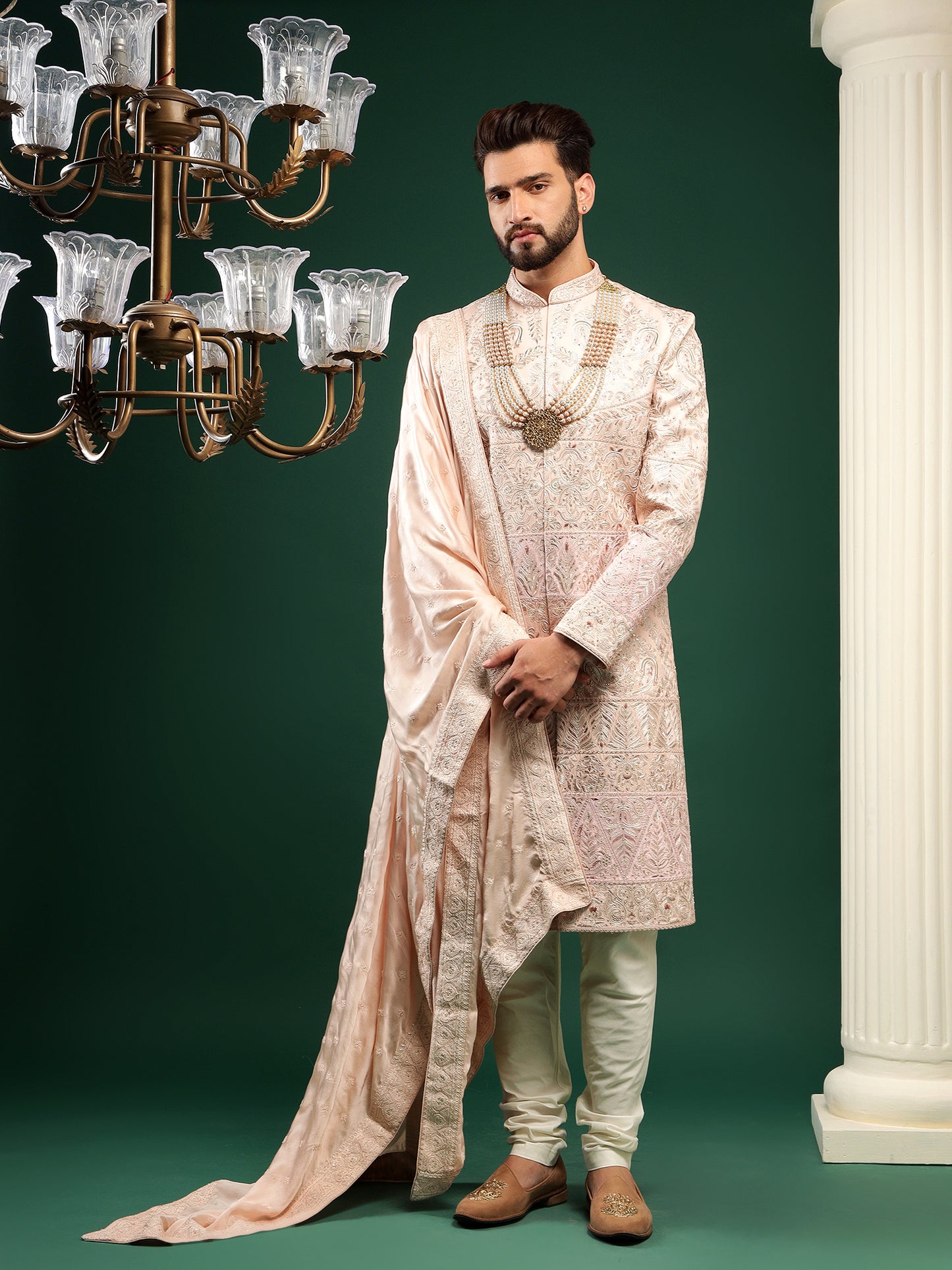 CORAL PEACH COLOR EMBROIDERED SHERWANI