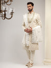 LIGHT CREAM SHERWANI WITH GRAPE PURPLE EMBROIDERY