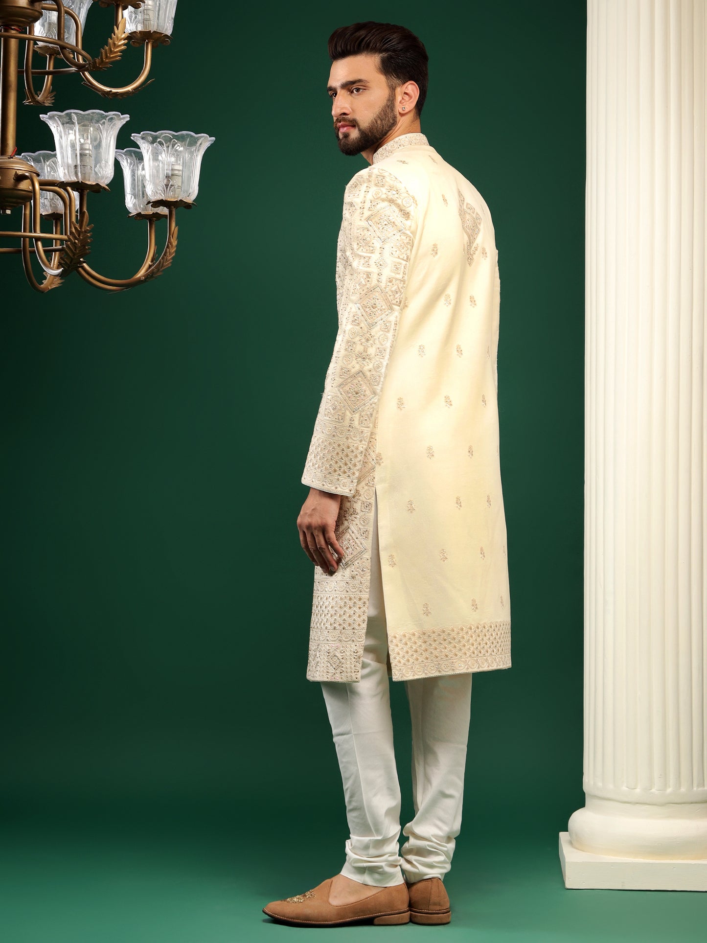 BUTTER CREAM SHERWANI SET