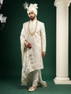 IVORY CREAM PINK FLORAL AND PAISELY PATTERNED SHERWANI SET