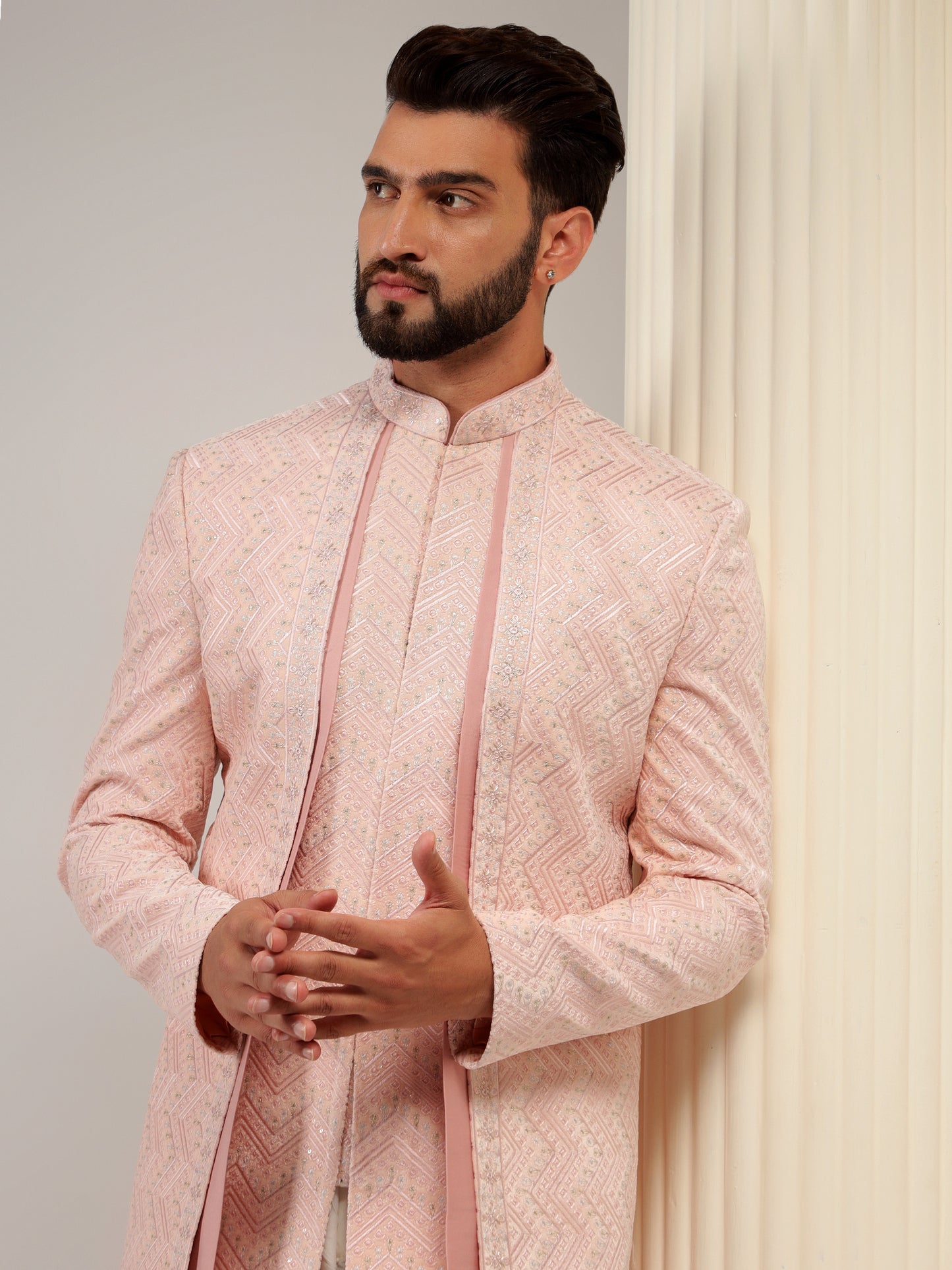 FLAMINGO PINK SHRUG STYLE INDOWESTERN SET