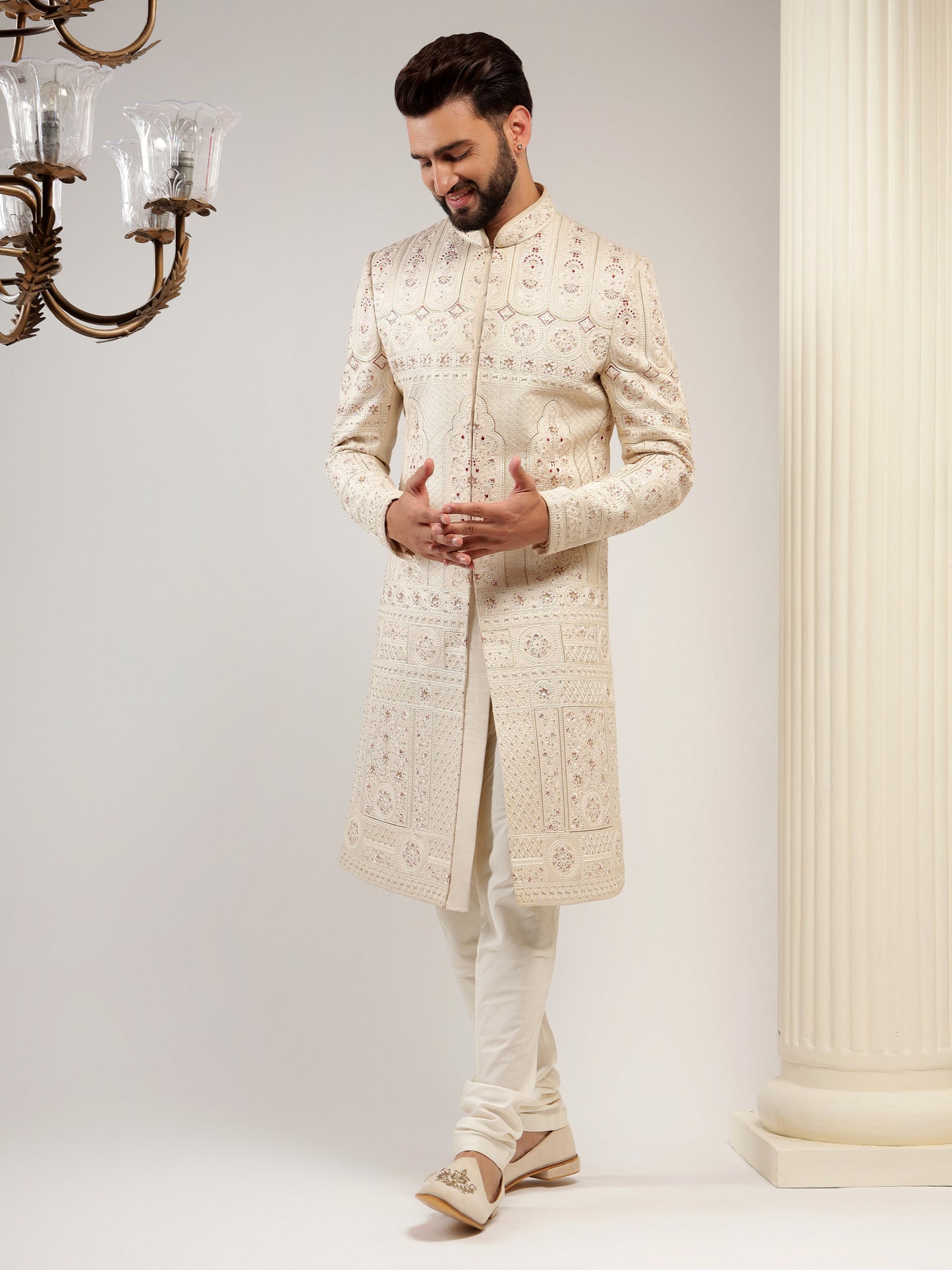 CLASSY FAWN GOLD COLOR SHERWANI WITH HEAVY EMBROIDERY