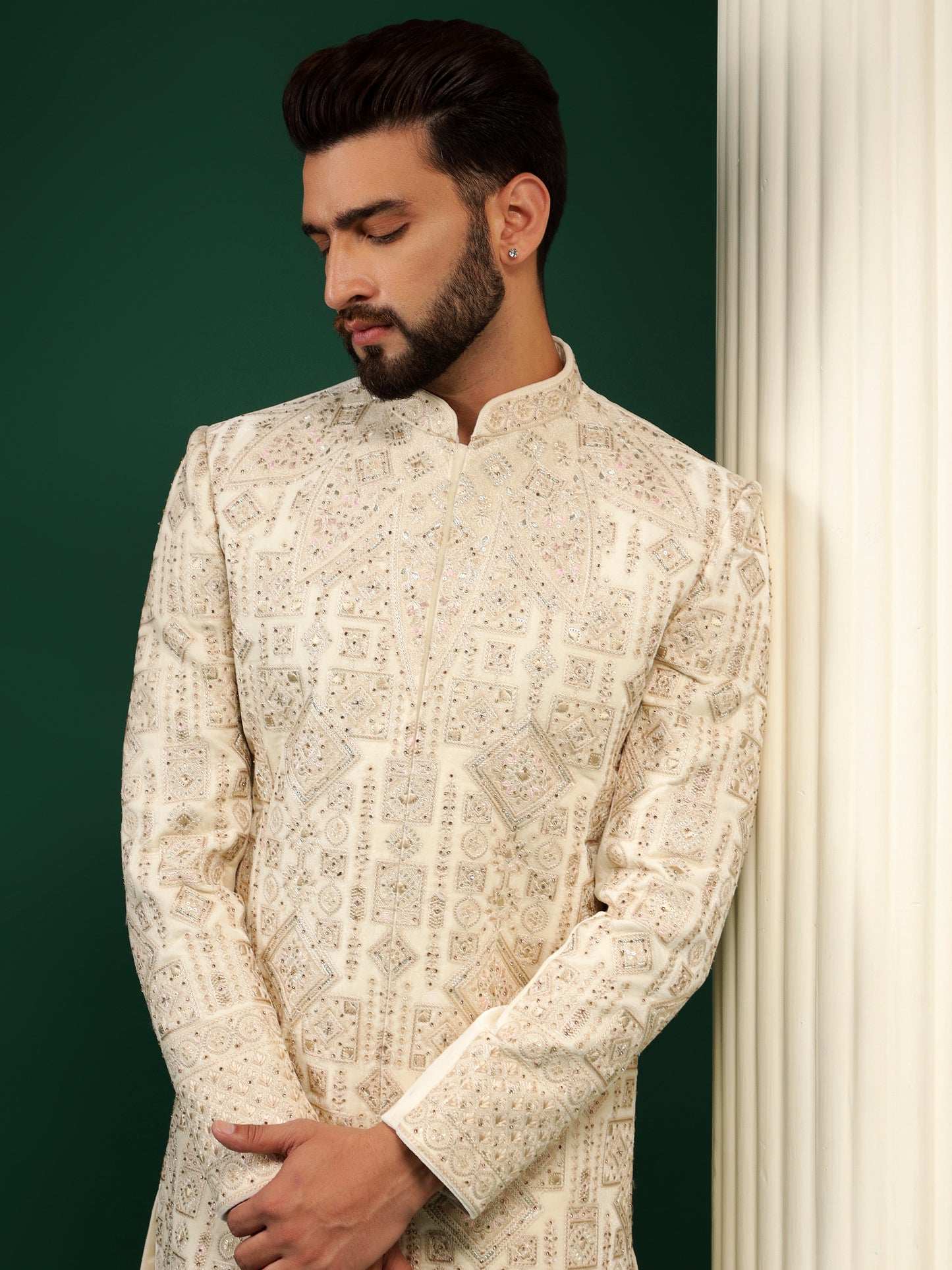 BUTTER CREAM SHERWANI SET