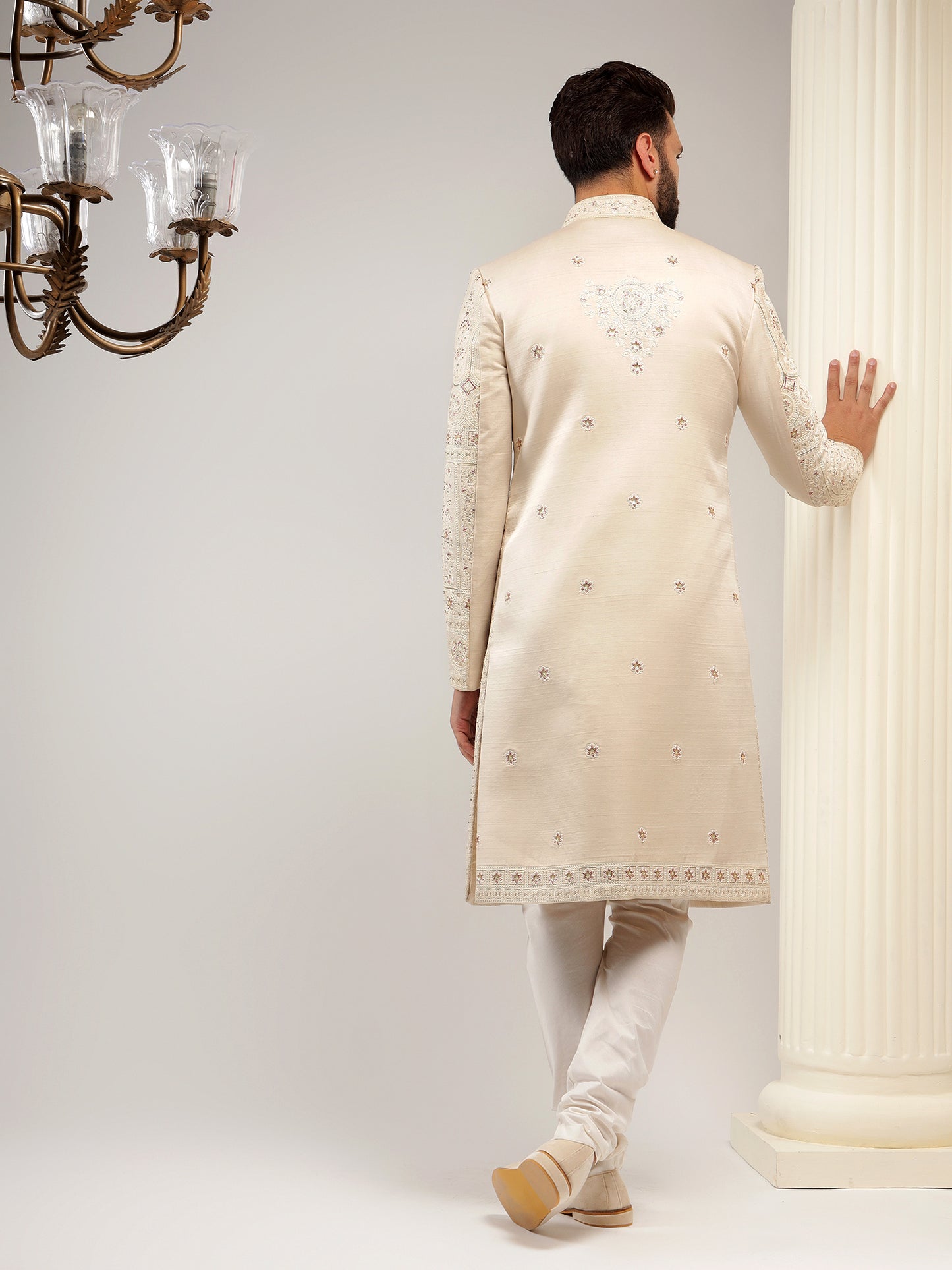 CLASSY FAWN GOLD COLOR SHERWANI WITH HEAVY EMBROIDERY