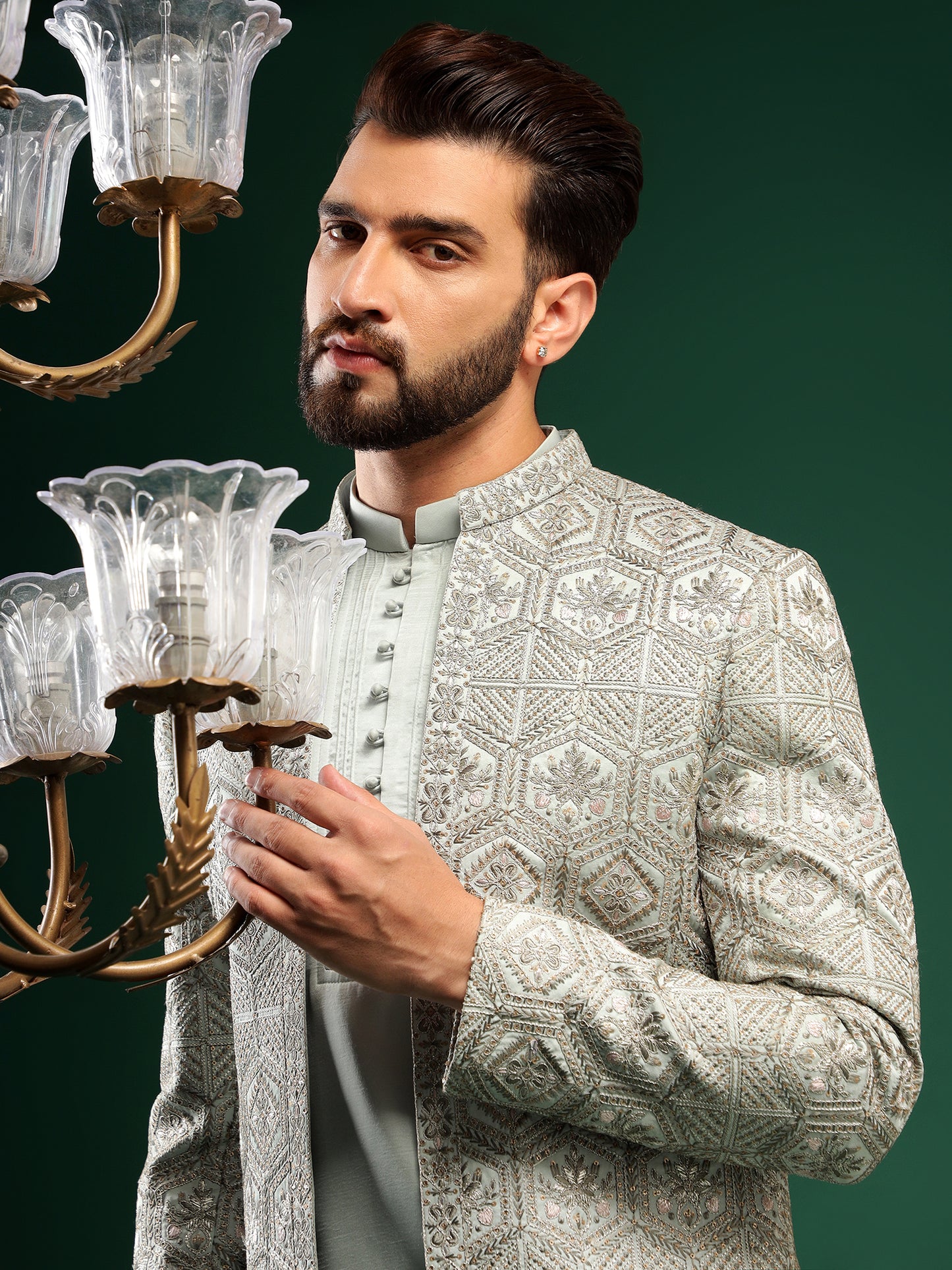 MINT GREEN COLOR INDOWESTERN SET WITH MATCHING KURTA