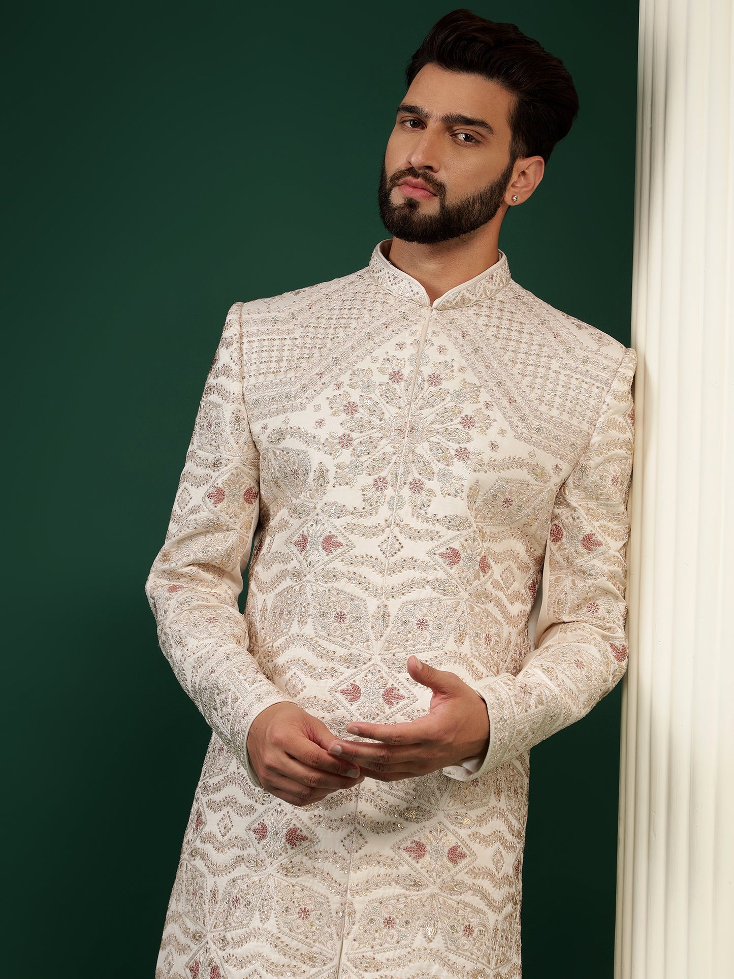 ROSEGOLD SHERWANI SET WITH KASHIDA HANDWORK