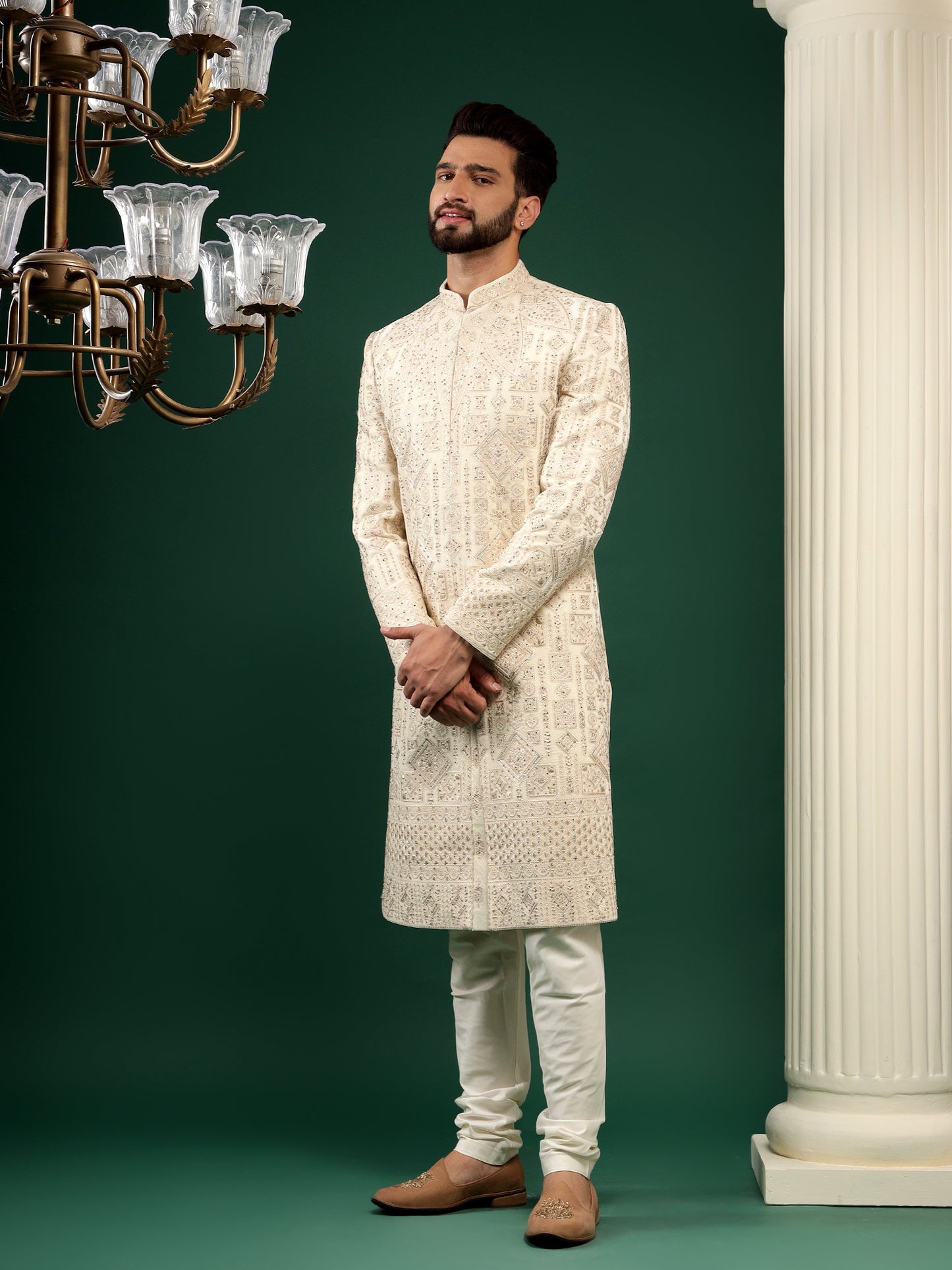 BUTTER CREAM SHERWANI SET