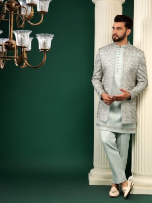 MINT GREEN COLOR INDOWESTERN SET WITH MATCHING KURTA